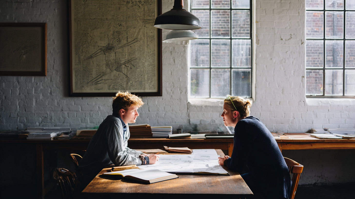 bischoff_Two_people_seated_at_a_wide_wooden_table_in_a_sparse_5a0e686d-c797-4c67-be42-596ae5f8d567_3